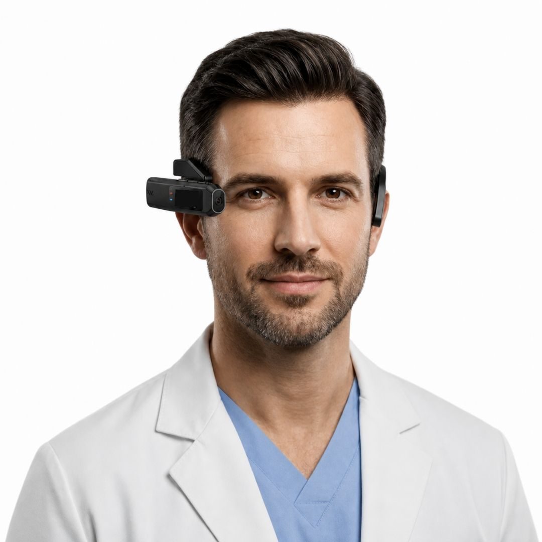Médico usando la cámara 2.7K con soporte de cabeza