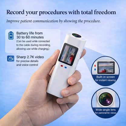 [locale:en] Record your procedures with total freedom — 30–60 min battery, 2.7K video, built-in screen and wide-angle lens